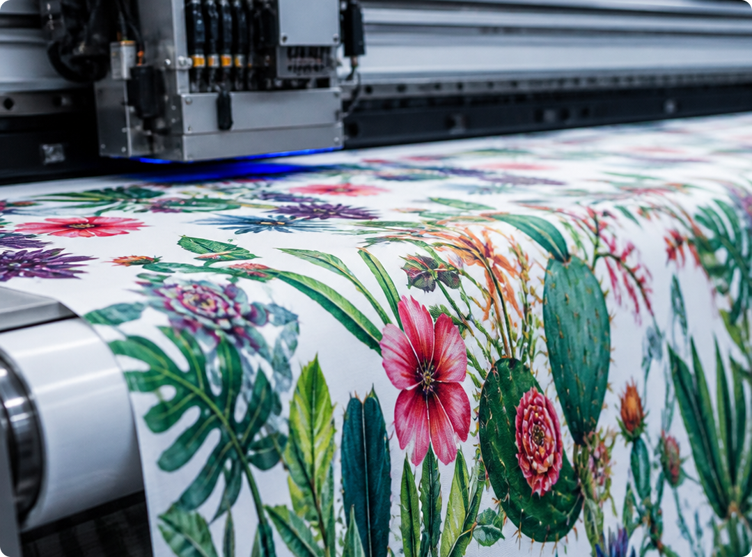 Colorix industrial printer producing vibrant floral textile