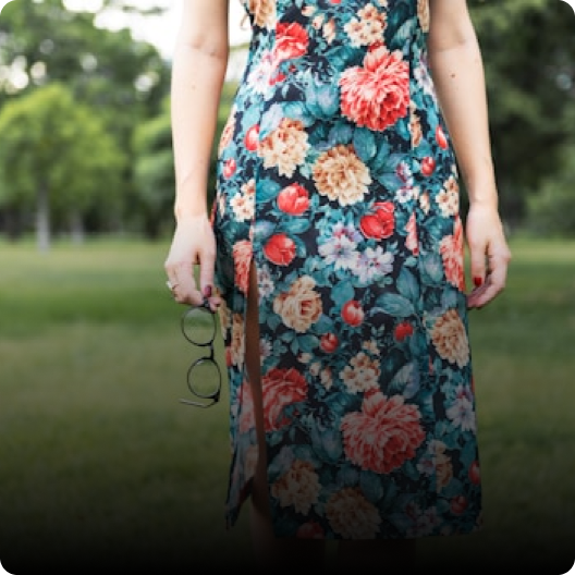 Model wearing digitally printed apparel