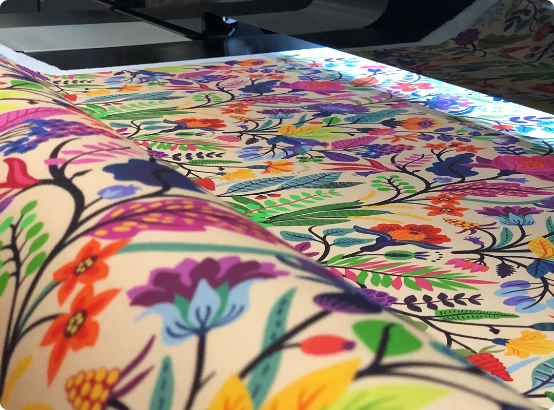 Richly printed textile with intricate detail
